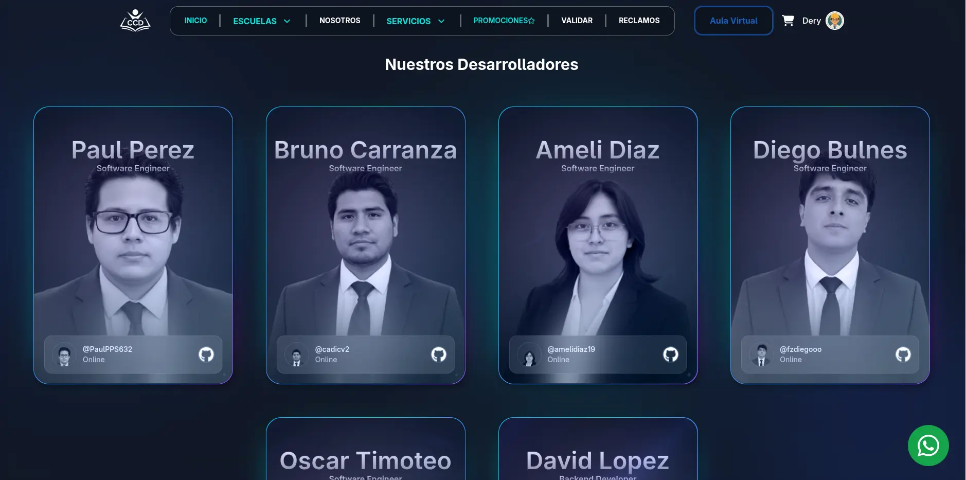 Página del equipo de desarrollo