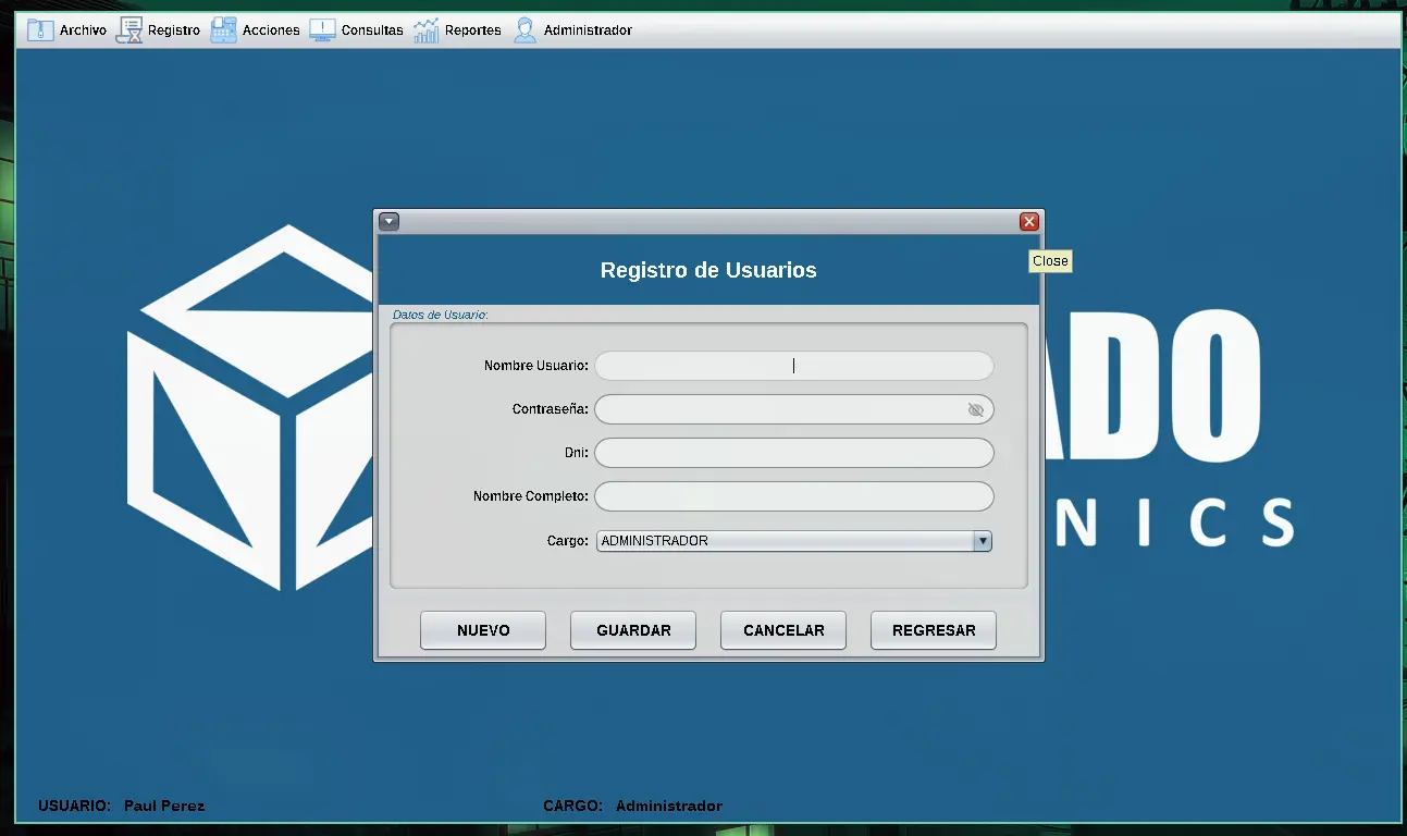Registro de usuarios del sistema