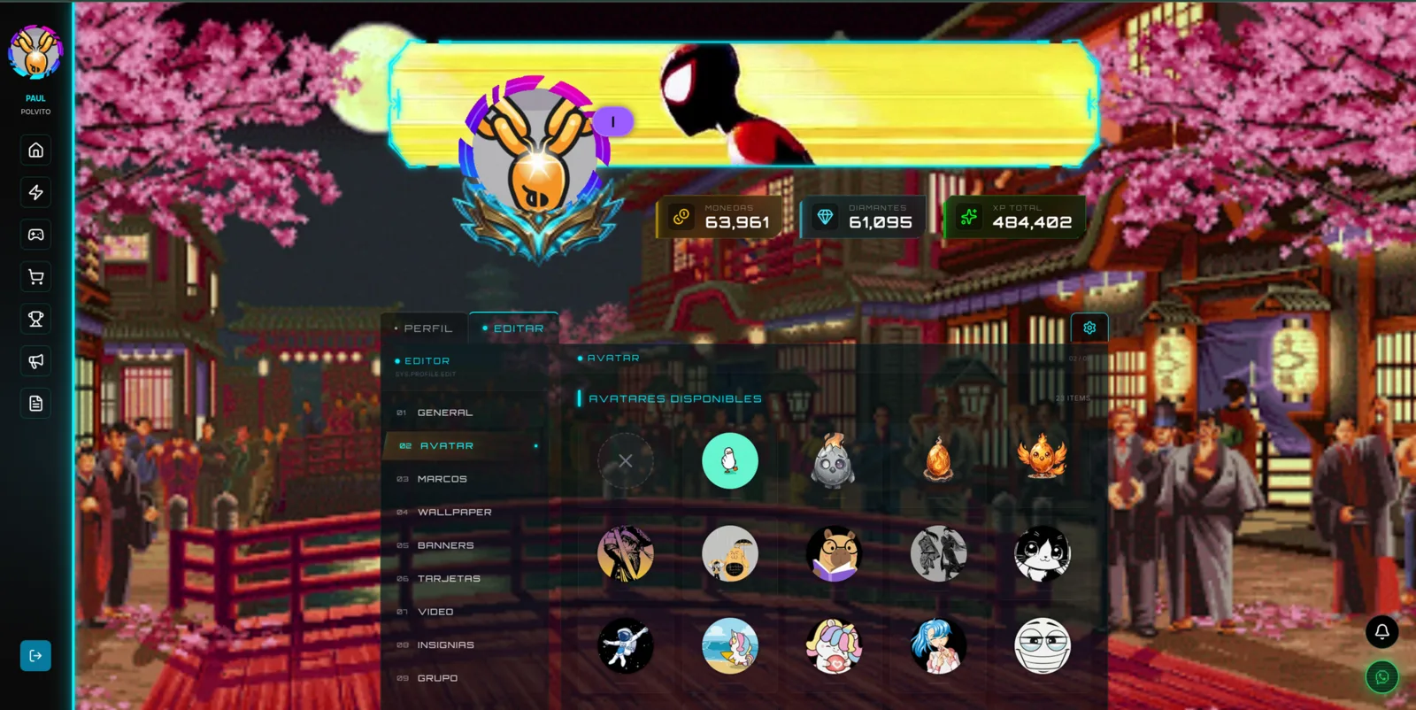 Editor de perfil: avatar, marcos, wallpaper, banners e insignias