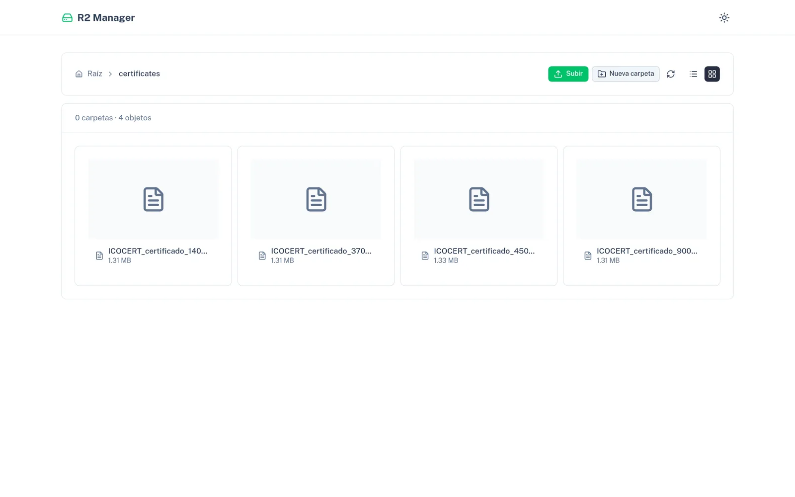 Vista en cuadrícula con miniaturas