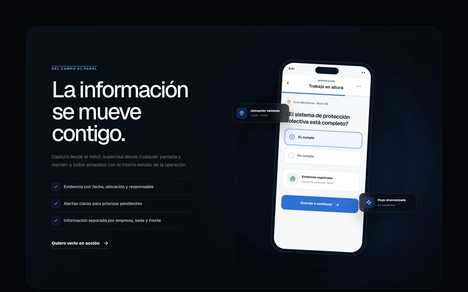 Captura en campo desde el móvil: inspección con evidencia y ubicación
